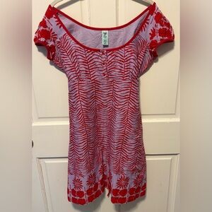 Free People Red and Lilac Floral Zebra Print Dress